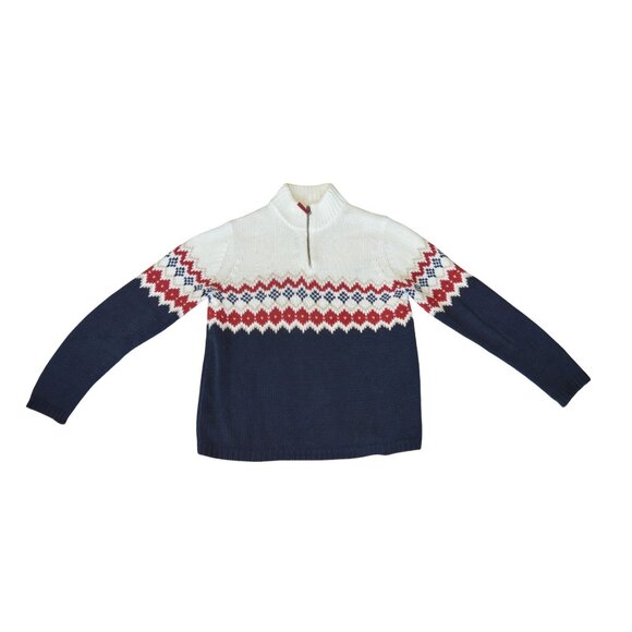 Vintage y2k Eddie Bauer Quarter Zip Knit Preppy Winter Sweater Navy Blue Size M - Picture 10 of 10